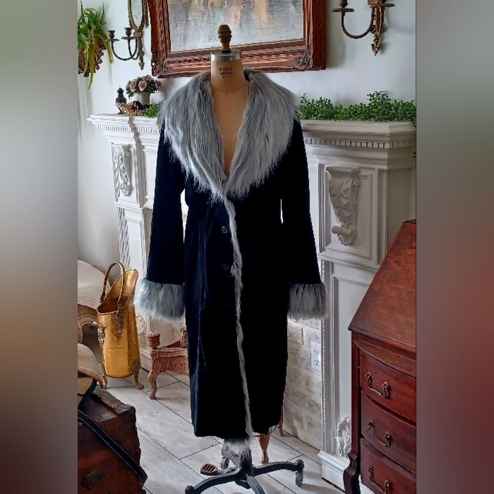 Wilsons Maxima Leather Black Suede Coat Faux Fur, L